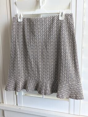 The Loft Women's Skirt, Medium, Beige and Navy Print Elastic Waist, Work Casual